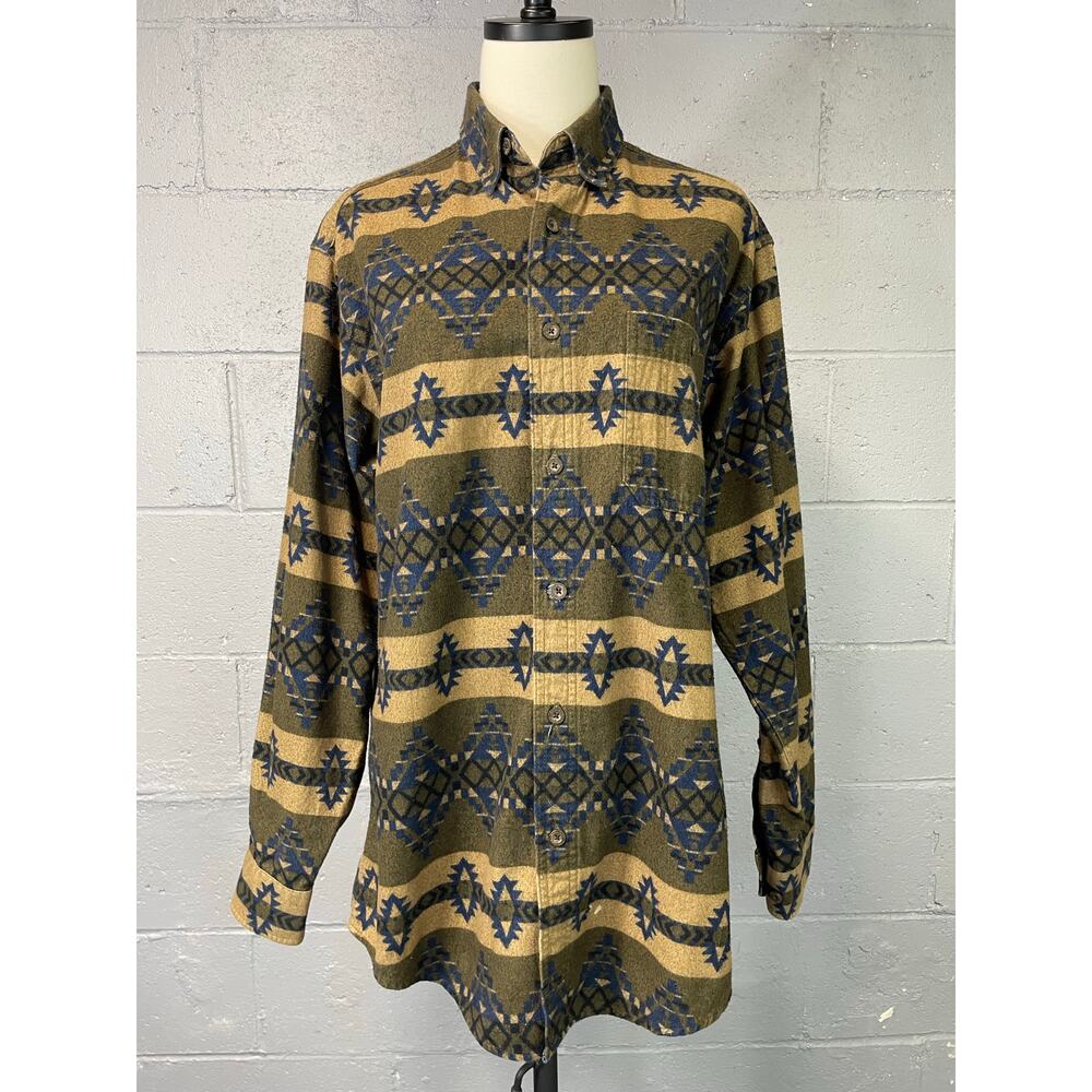 Vintage Woolrich Cotton Flannel Shirt Aztec Tribal Earth Tones Medium Gorpcore